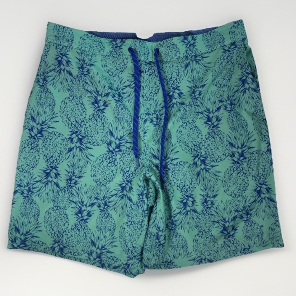 IZOD Saltwater Swim Shorts Mens XL Teal Blue Pineapple Tropical Beach Trunks